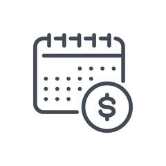 Calendar with Dollar Coin line icon. Salary and Pay Day vector outline sign.