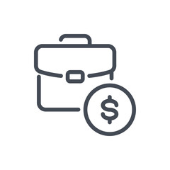 Briefcase with Dollar Coin line icon. Salary and Income vector outline sign.