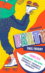 Disco retro party poster in 80s and 90s fashion vector cartoon illustration.