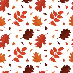 Seamless autumn pattern with leaves of bright colors in the vector. Plant elements of different trees for Wallpaper, textiles, or packaging.