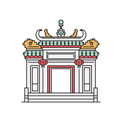 Macau city attractions - pagoda-style arch, sketch vector illustration isolated.