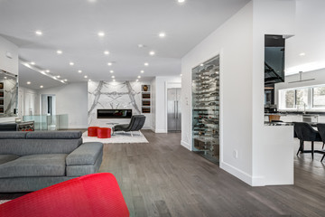 New big luxury modern house in Montreal's suburb partially furnished with backyard, empty rooms, closets, basement and garage