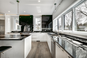 New big luxury modern house in Montreal's suburb partially furnished with backyard, empty rooms, closets, basement and garage