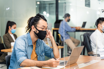 Asian business people working in office with new normal lifestyle.