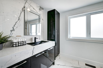 New big luxury modern house in Montreal's suburb partially furnished with backyard, empty rooms, closets, basement and garage