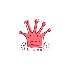 Princess crown with hand lettering doodle cartoon vector illustration isolated.