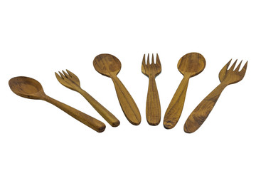 Wooden Teak Spoon and Fork isolated on  background