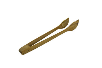 Wooden teak Tong isolated on white backgroud