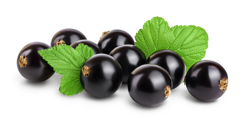 black currant with leaves isolated on white background with clipping path and full depth of field