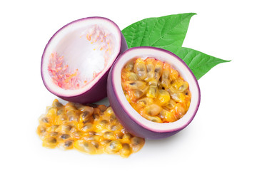 passion fruits half isolated on white background. maracuya with clipping path and full depth of field