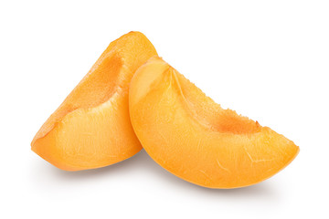 apricot fruit slices isolated on white background. Clipping path and full depth of field
