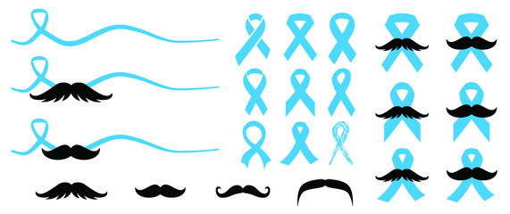 Naklejka premium Slogan No shave or shaving moustache, mustache or beard men face. Men's Day. Awareness blue ribbon, medical symbol for psa prostate cancer month in november. Vector best quote signs