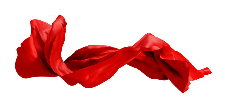 3d realistic flying red fabric. flowing satin cloth isolated on