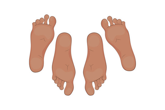 The feet of a adult man and a woman.