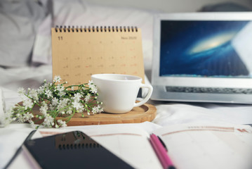 Calendar desk for Planner and organizer to plan and reminder daily appointment, meeting agenda, schedule, timetable, and management of job, Work online from home.Calendar reminder event Concept.
