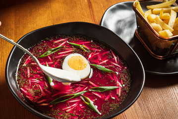 cold beetroot soup with french fries