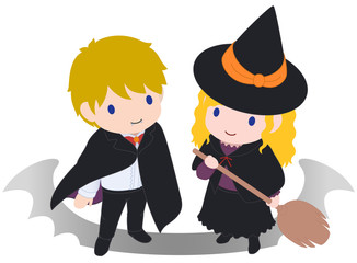 可愛い吸血鬼と魔女　俯瞰　影変形　タイプA
