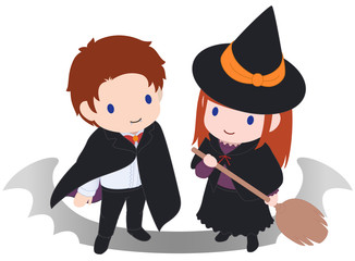 可愛い吸血鬼と魔女　俯瞰　影変形　タイプB
