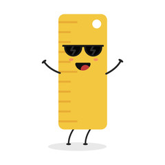 Cute flat cartoon ruler illustration. Vector illustration of a cute ruler with a smiling expression.