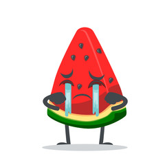 vector illustration of watermelon character or mascot crying