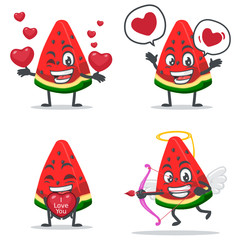 vector illustration of watermelon character or mascot collection set with love or valentine or love theme