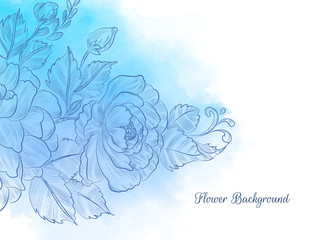 Blue watercolor pastel hand drawn flower background