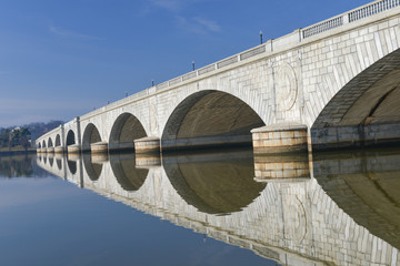 Memorial Bridge and its reflection over Potomac River - Washington D.C United States of America