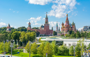 Moscow cityscape with Cathedral of Vasily the Blessed (Saint Basil's Cathedral) and towers of Moscow Kremlin, Russia