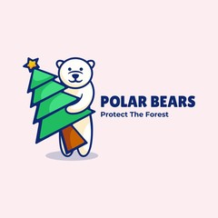 Vector Logo Illustration Polar Bear Simple Mascot Style.
