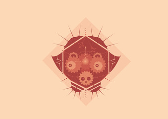 Illustration of a pig in geometric steampunk style. ( Monochrome : Red & Orange)