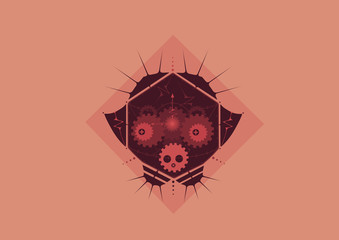 Illustration of a pig in geometric steampunk style. ( Monochrome : Violet Red)