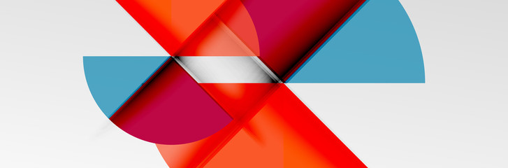 Bright color circles, abstract round shapes and triangles composition with shadow effects. Vector modern geometric design template