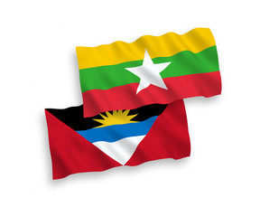 Flags of Antigua and Barbuda and Myanmar on a white background