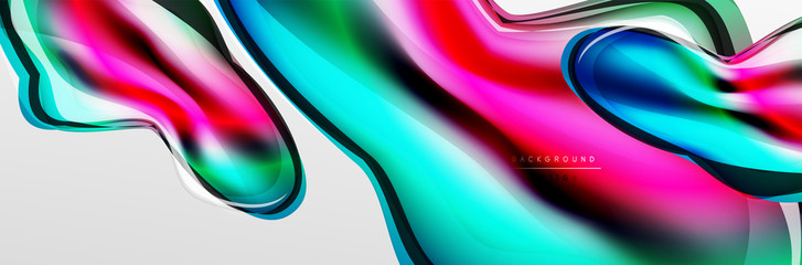 Vector abstract background, flowing liquid style bubble with metallic, color quicksilver chrome texture and color glow effects
