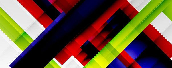 Geometric abstract backgrounds with shadow lines, modern forms, rectangles, squares and fluid gradients. Bright colorful stripes cool backdrops