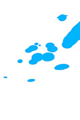 Blue ink stain effect on white background. Round color blots.