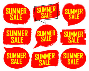 Set Summer Sale banners design template, discount tags, grunge brush, vector illustration