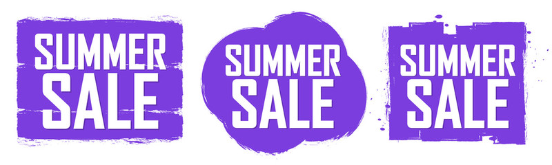 Set Summer Sale banners design template, discount tags, grunge brush, vector illustration