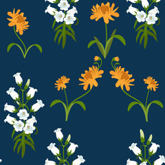 Seamless vector illustration with wildflowers, campanula