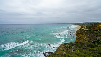 Fototapeta na wymiar Cliffs and sea on the Great Ocean Road in Victoria, Australia