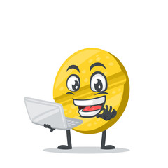 vector illustration of character or pill mascot presentation with laptop