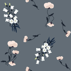 Seamless vector illustration with poppies and campanula