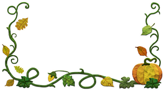 Autumn banner with pumpkin and autumn leaves in the foreground with blank space for your lettering.3d image