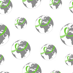 Obraz premium Hand drawn seamless pattern on the theme of World Lymphoma Awareness Day on September 15. Decorated with a Ribbon on globe, Lymphoma Awareness symbol.