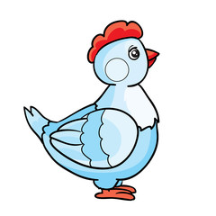 blue color laying hen, cartoon illustration, isolated object on white background, vector illustration,