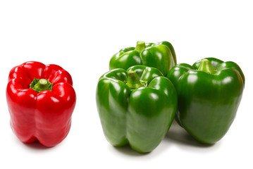 Group of green bell peppers isolated on white background. Top view.