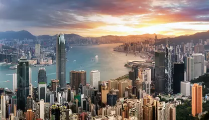 Foto op Plexiglas Hong Kong panorama - dramatic sunrise from Victoria peak © TTstudio