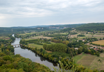 View of the River Dordogne and the Dordogne Valley from the walls of the old town of Domme, Dordogne, France