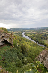 View of the River Dordogne and the Dordogne Valley from the walls of the old town of Domme, Dordogne, France