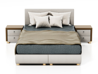 Fototapeta na wymiar Comfortable bed isolated on white background. 3D illustration